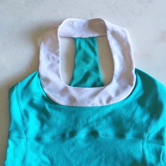 Lululemon scoop neck tank top (lagoon), mint green & white Luon - Picture 4 of 8